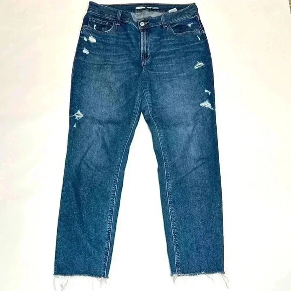 Old Navy Denim - Old Navy Boyfriend Mid Rise Jeans Distressed Size 6 Fringe Cut Off Denim Country